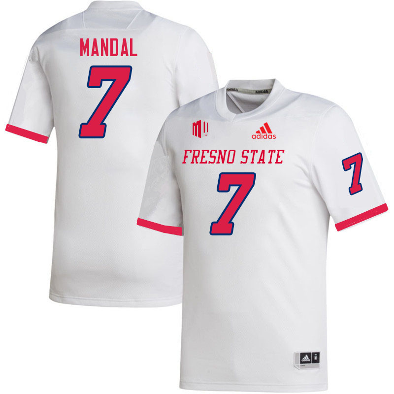 Men #7 Jayden Mandal Fresno State Bulldogs College Football Jerseys Stitched Sale-White